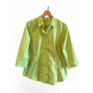 Coldwater Creek Bright Green No Iron L (14) 3/4 Sleeve Button Down Top/Blouse